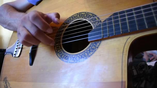 Man Playing Wooden Acoustic Guitar — Stockvideo