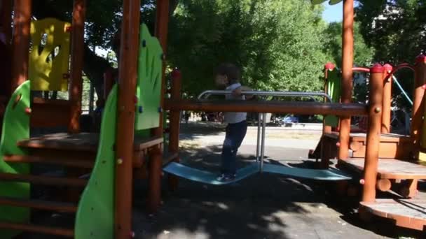 Handsome Little Boy Having Fun Playground — 비디오