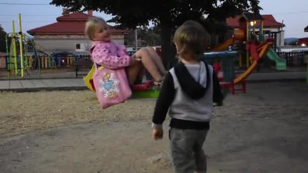 Little Boy Girl Having Fun Playground — Wideo stockowe