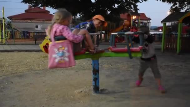 Three Happy Children Having Fun Playground — Video