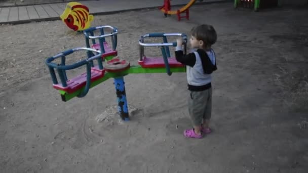 Little Happy Boy Having Fun Playground — Vídeo de stock