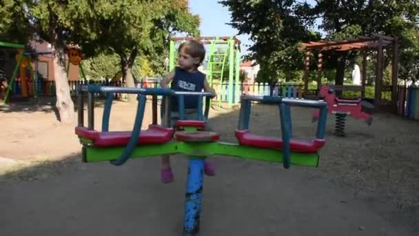 Handsome Little Boy Having Fun Playground — Vídeo de stock
