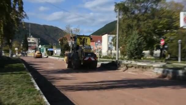 Day Time Shot Road Asphalting Process — Stock Video