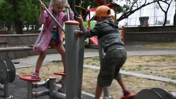 Little Children Playing Playground Summer — Stock Video