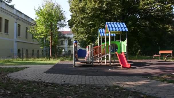 Handsome Little Boy Having Fun Playground — 비디오