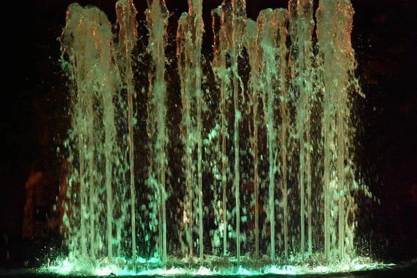 Motion Image Summer Fountains Water Splashes Night Time — Stock Photo, Image