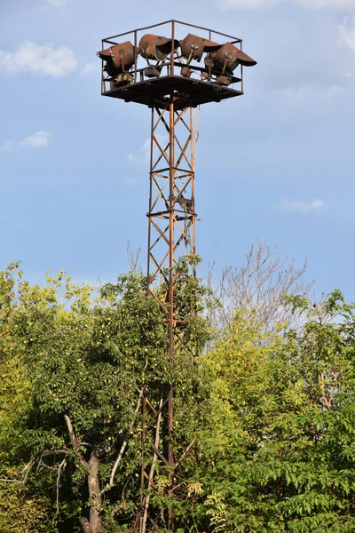 Rusty Old Tower Lamps Day Blue Sky — ストック写真