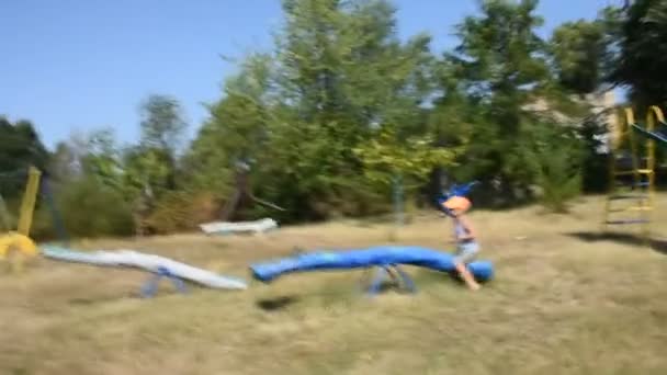 Happy Little Boy Girl Having Fun Playground — Vídeos de Stock