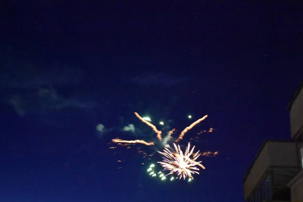 Colorful Unfocused Fireworks Explosion Night — Foto Stock