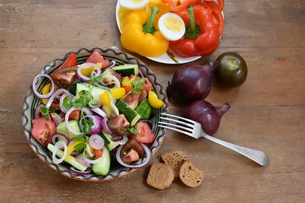 Fresh Salad Made Vegetables Boiled Eggs — Stock Photo, Image