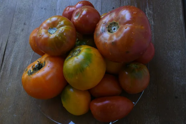 Tomaten Auf Dem Tisch Aus Nächster Nähe — Stockfoto