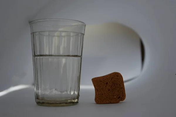 Glass Water Black Bread Slice — Stock Photo, Image