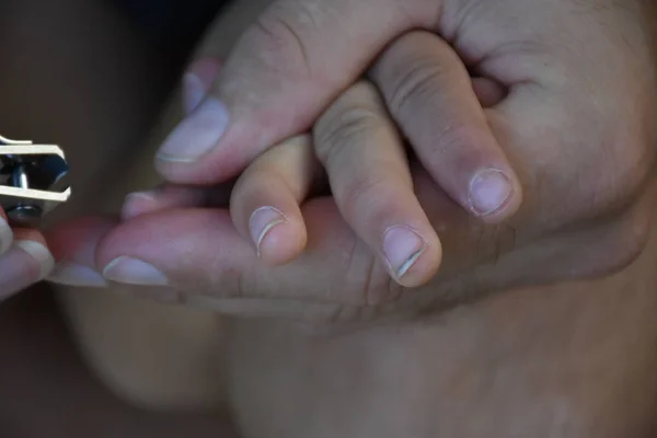 Close Shot Father Making Manicure His Son — Φωτογραφία Αρχείου