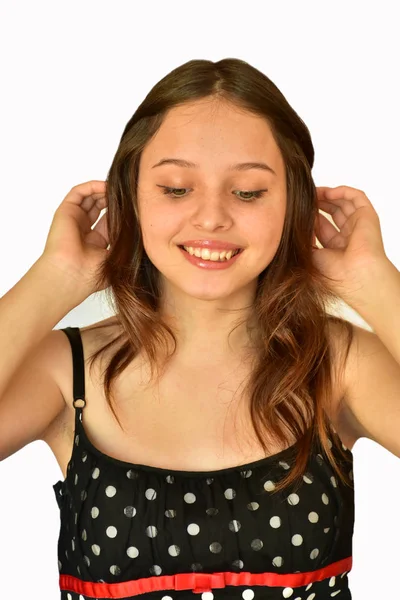 Retrato Uma Menina Contra Fundo Branco — Fotografia de Stock