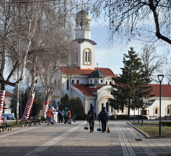 Cleaning Service Working Vilnius Street Capital Lithuania — Stockfoto