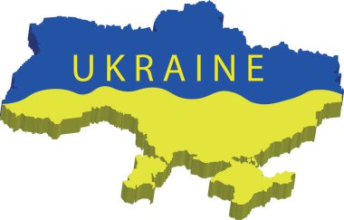   Beyaz arkaplanda Ukrayna haritası çizimi, 3 boyutlu illüstrasyon