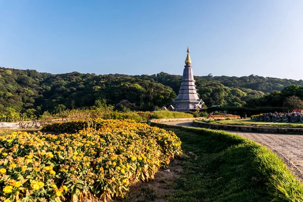 Wschód słońca strzał Stupa króla Tajlandii w Phra Mahathat, Park Narodowy Doi Inthanon — Zdjęcie stockowe