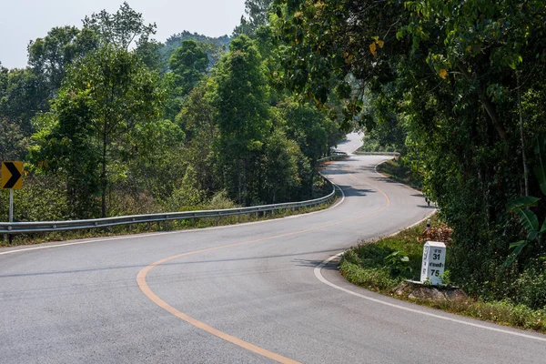 Asfaltweg met natuur en wildlife uitzicht midden in de jungle in het nationale Park van Thailand. — Stockfoto