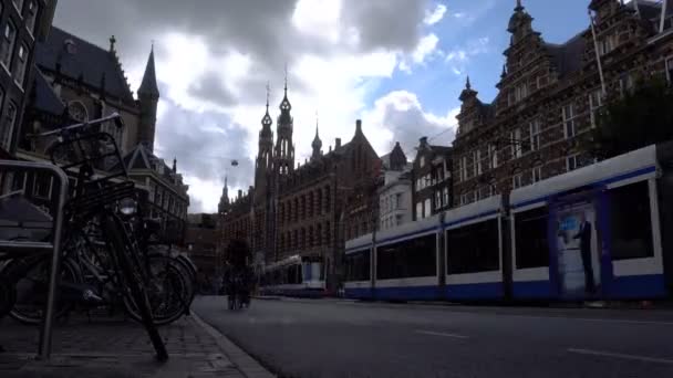 Amszterdam Hollandia 2018 Augusztus Timelapse Videóinak Trafic Közép Utcai Régi — Stock videók