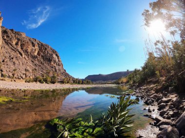 Kuzey Afrika, Fas 'taki Ourzazate yakınlarındaki Oasis De Fint' te güzel bir çöl vahası manzarası.