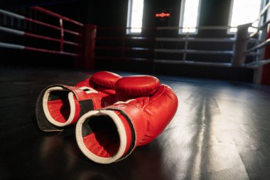 Çift kırmızı boks eldiven boks ringde