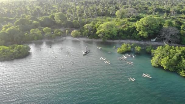 Légi felvétel Dhow hajókról a Pemba szigeten, Zanzibár szigetcsoport. Pemba sziget keleti partja Mtangani közelében — Stock videók