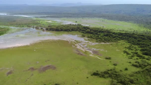 Aerial View Panorama Above Lake Manyara National Park at Evening. The Concervation Area in Tanzania Near Mto wa Mbu, Arusha. — Stock Video