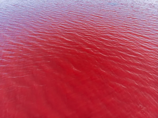 Вид с воздуха на красную поверхность озера в Украине Одесса, красная вода Куяльник сверху — стоковое фото