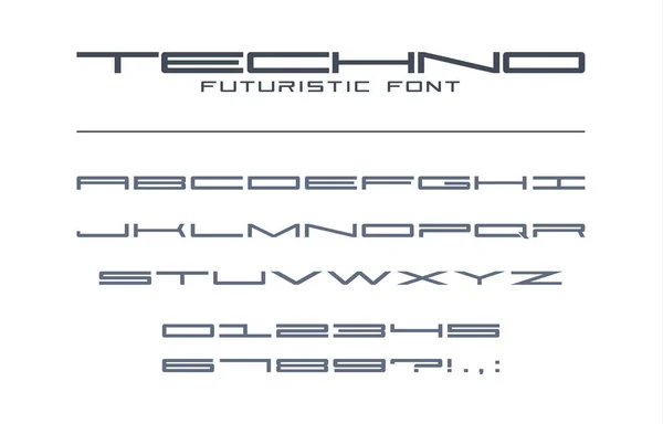 Caratteri Techno Futuristici Geometrico Sportivo Futuro Alfabeto Digitale Lettere Numeri — Vettoriale Stock