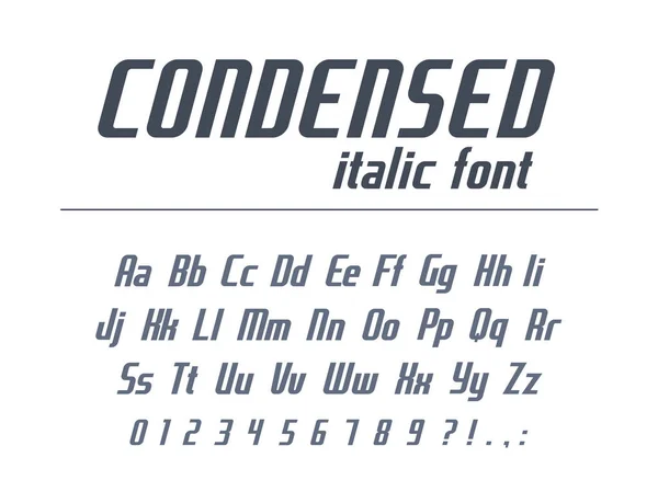 Uniwersalne Czcionki Dla Tekstu Nagłówkach Biznes Alfabet Skondensowanej Wąskie Kursywa — Wektor stockowy