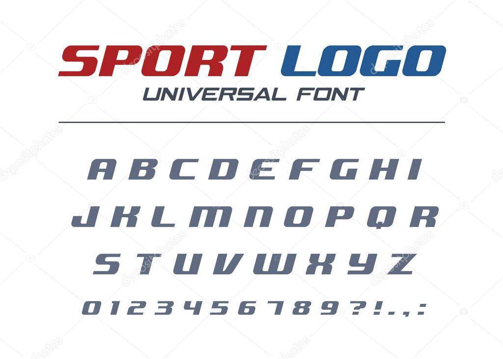 Sport logo universal italic font. Fast and strong futuristic, athletic, dynamic alphabet. Technology typography style. Letters, numbers for high speed car racing design. Modern vector abc typeface