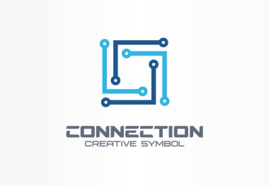 Yaratıcı sembol kavramını bağlayın. Topluluk ağı, iletişim devresi soyut iş logosu. Kare entegrasyon, dijital teknoloji grubu simgesi. Kurumsal kimlik logotürü, şirket grafik tasarımı