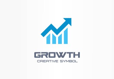 Büyüme yaratıcı sembol kavramı. Artış, banka kar, ok soyut iş logosu büyümek. Borsa finans piyasası, ilerleme çizgisi, grafik grafiği simgesi. Kurumsal kimlik logotürü, şirket grafik tasarımı