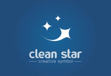 Sparkle yıldız, taze gülümseme yaratıcı sembol kavramı. Yıkama, parlama, çamaşırhane, temizlik şirketi soyut iş logosu. Temizlik, parlaklık, daha temiz bir simge. Kurumsal kimlik logotürü, şirket grafik tasarımı