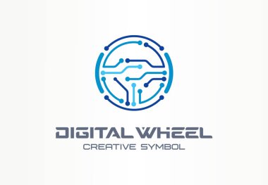 Dijital dümen tekerlek yaratıcı sembol kavramı. Elektrikli araba, otonom araç soyut iş logosu. Sürücüsüz taşıma, otomasyon teknoloji simgesi. Kurumsal kimlik logotürü, şirket grafik tasarımı