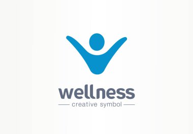 Wellness yaratıcı sembol yaşam tarzı kavramı. Mutlu enerji kişi soyut iş fitness logosu. Spor insanları, özgürlük sağlığı, fizyoterapi simgesi. Kurumsal kimlik logotürü, şirket grafik tasarımı
