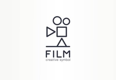 Film, film endüstrisi yaratıcı sembol kavramı. Oynat, durdur, duraklat düğmesi, sinema soyut iş logosu. Vintage video kamera, medya üretim simgesi. Kurumsal kimlik logotürü, şirket grafik tasarımı