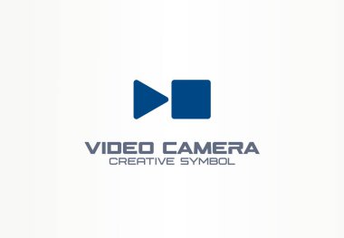 Dijital video kamera yaratıcı sembol kavramı. Oynatma, durdurma, duraklatma düğmesi soyut iş logosu. Multimedya üretimi, iletişim teknolojisi simgesi. Kurumsal kimlik logotürü, şirket grafik tasarımı