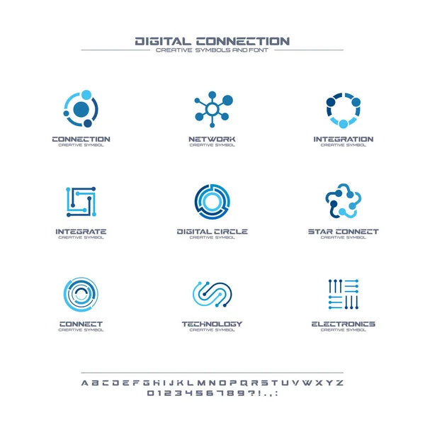 Digital Connect Creative Symbols Set Font Concept Social Media Network — Stock Vector