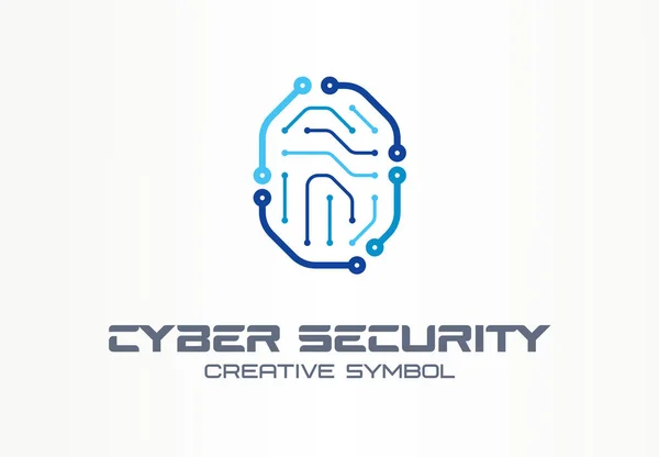 Cybersicherheit Kreatives Symbolkonzept Digitales Schloss Daumen Fingerabdruck Zugangskontrolle Abstraktes Firmenlogo — Stockvektor