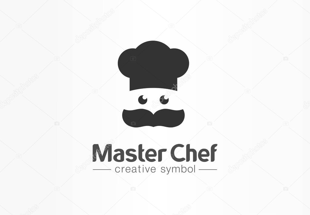 Master chef creative symbol concept. Cook face, mustache and hat, restaurant abstract business logo. Baker kitchen , cafe menu, tasty food icon. Corporate identity logotype, company graphic design