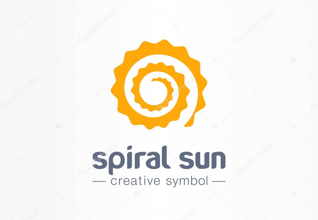 Spiral sun creative symbol concept. Summer morning light abstract business solarium beauty logo. Hot sunshine weather, circle sunscreen gold icon. Corporate identity logotype, company graphic design