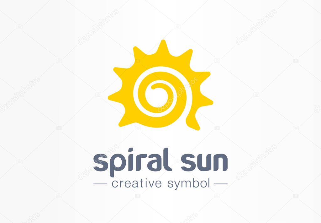 Spiral sun creative symbol concept. Summer morning energy light abstract business logo. Hot sunshine weather, travel circle sunrise or sunset icon. Corporate identity logotype, company graphic design