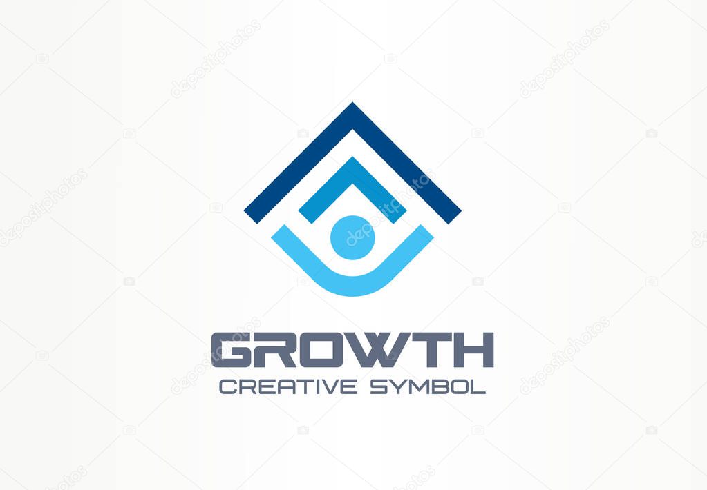 Growth creative symbol concept. Human professional progress abstract business leader logo. Person career success, best education, arrow shield icon. Corporate identity logotype, company graphic design