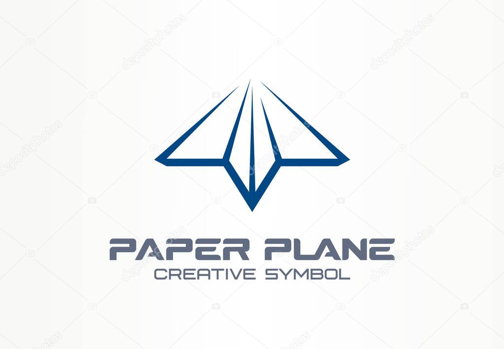 Paper plane creative messenger symbol concept. Letter shaped arrow abstract business communication logo. Contact telegram, send mail message icon. Corporate identity logotype, company graphic design