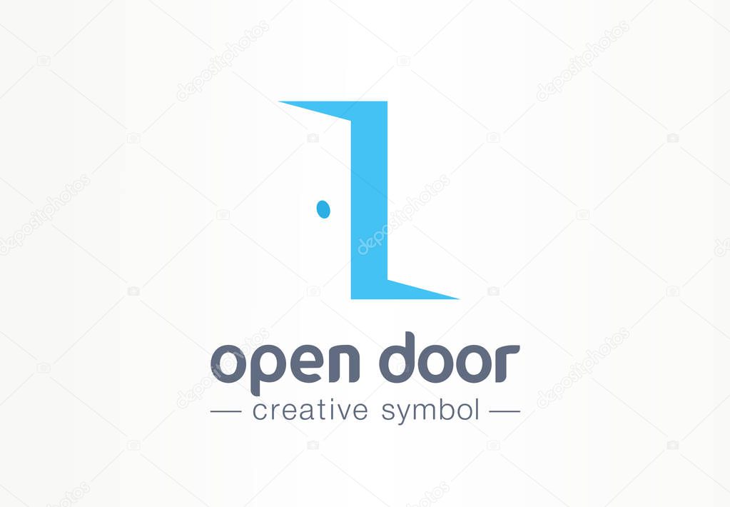Open door, in and out creative symbol concept. Enter, exit, real estate agency abstract business logo. Home furniture, room interior, doorway icon. Corporate identity logotype, company graphic design