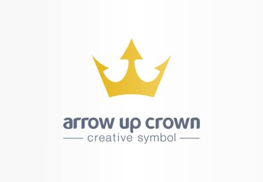 Ok altın taç yaratıcı sembol kavramı kadar. Kraliyet büyüme, lüks, prim takı soyut iş logosu fikir. İlerleme, artır simgesi