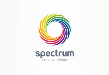 Spektrum, spiral gökkuşağı yaratıcı sembol kavramı. Girdap palet, güneş ışığı karışımı soyut iş logosu fikir. Renkli daire, degrade simgesi