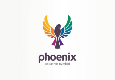Renk phoenix yaratıcı sembol kavramı. Özgürlük, güzel, moda soyut iş logosu fikir. Uçuş siluetinde kuş, gökkuşağı simgesi