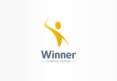 Kazanan, mutluluk yaratıcı sembol kavramı. Şampiyon, hedef kutlama soyut iş logosu fikir. Adam kadar el, mutlu kişi, simge kazanmak